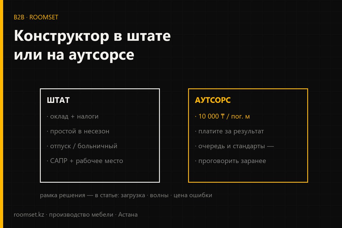 Сравнение: конструктор в штате мебельного цеха или проектирование на аутсорсе